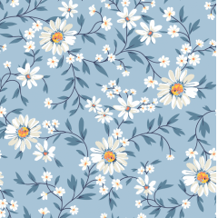Tecido Tricoline Azul Floral Ref:6195