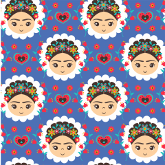 Tecido Tricoline Azul Frida Kahlo Ref 6178