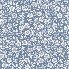 Tecido Tricoline Azul Jeans Flores e Folhas Ref:1319