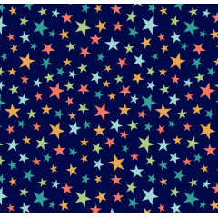 Tecido Tricoline Azul Marinho Estrelas Coloridas Conto de Fadas