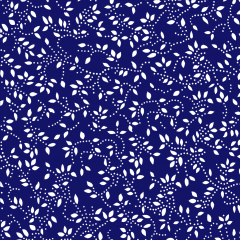 Tecido Tricoline Azul Marinho Folhas Branca