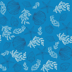 Tecido Tricoline  Azul Oceano Conchas
