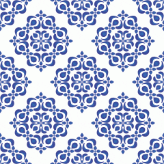 Tecido Tricoline Branco Azulejo Português Azul