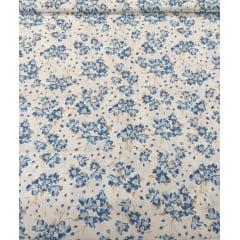 Tecido Tricoline Branco Florzinhas Azul Ref: 45- 0003
