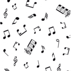 Tecido Tricoline Branco Notas Músicais Preto