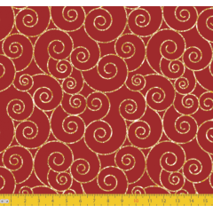 Tecido Tricoline Caracol Natal Vermelho Com Dourado Ref :1166