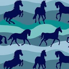 Tecido Tricoline Cavalo Cowboys Azul