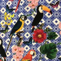 Tecido Tricoline Digital Aves Floral Ref:9007