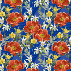 Tecido Tricoline Digital Azul Flores Ref:9005