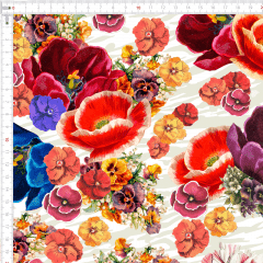 Tecido Tricoline Digital Bege Flores Coloridas