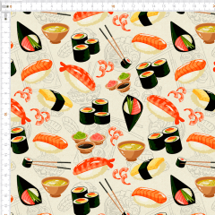 Tecido Tricoline Digital Bege Sushi