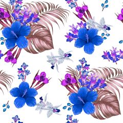Tecido Tricoline Digital Branco Flores Azul Ref:9007