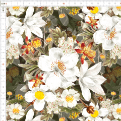Tecido Tricoline Digital Cinza Floral