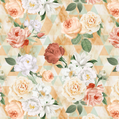 Tecido Tricoline Digital Floral Bege  Rosas 