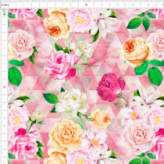 Tecido Tricoline Digital Floral Rosas