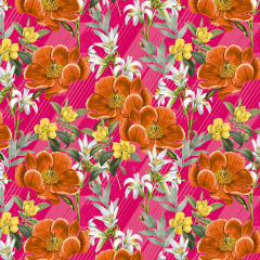 Tecido Tricoline Digital Pink Flores Ref:9005
