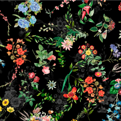 Tecido Tricoline Digital Preto Floral 