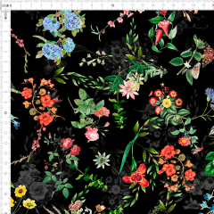 Tecido Tricoline Digital Preto Floral