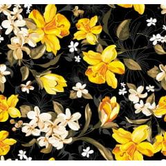 Tecido Tricoline Digital Preto Floral Ref 9005