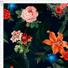 Tecido Tricoline Digital Preto Floral Ref 9008
