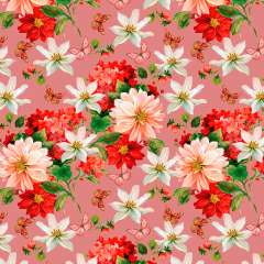Tecido Tricoline Digital Rosa Envelhecido Flores e Borboletas Ref:9005 