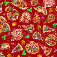 Tecido Tricoline Digital Vermelho Pizza Ref:9004