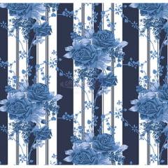 Tecido Tricoline Floral Flora Azul Marinho