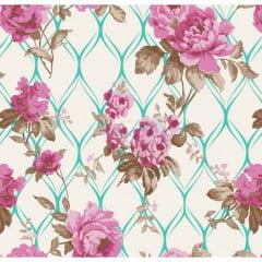 Tecido Tricoline Floral Rosa Imperial Tiffany