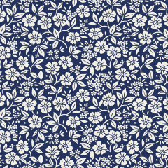Tecido Tricoline Azul Marinho Flores e Folhas Ref:1319