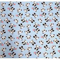 Tecido Tricoline Pandas Azul Balão Rosa