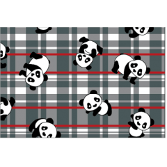 Tecido Tricoline Panda Xadrez Cinza