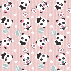 Tecido Tricoline Rosa Listras Pandas