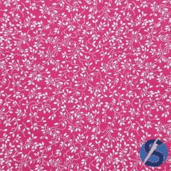 Tecido Tricoline Rosa Pink Folhas Branca