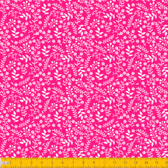 Tecido Tricoline  Rosa Pink Folhas e Ramos 