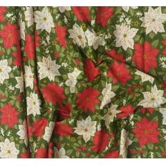 Tecido Tricoline   Verde Floral  Natal Ref:63688
