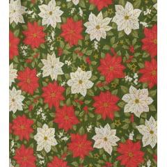 Tecido Tricoline Verde Floral Natal Ref: 63688