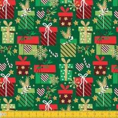 Tecido Tricoline  Verde Presentes De  Natal ref: 6168