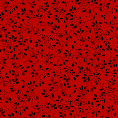 Tecido Tricoline Vermelho com Folhas Pretas