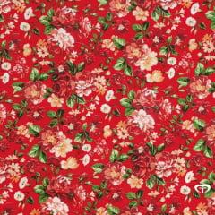 Tecido Tricoline  Vermelho Floral