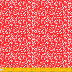Tecido Tricoline Vermelho Folhas e Ramos Branco 